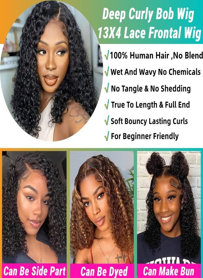 Superfect Bob Wig Human Hair 10 Inch 13x4 Deep Curly Lace Front Wigs for Black Women 180% Density Short Deep Wave Bob Wigs Transparent Pre Plucked Frontal Wigs Human Hair - Image 3